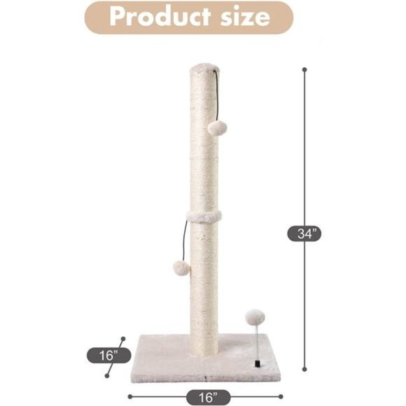 34” Tall Cat Scratching Post Premium Basics Kitten Scratcher Sisal Scratch Posts - Picture 4 of 7